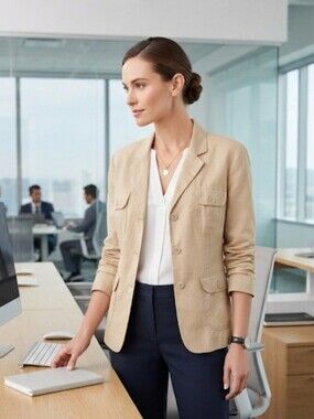 Merona Beige Cotton Button-Front Blazer